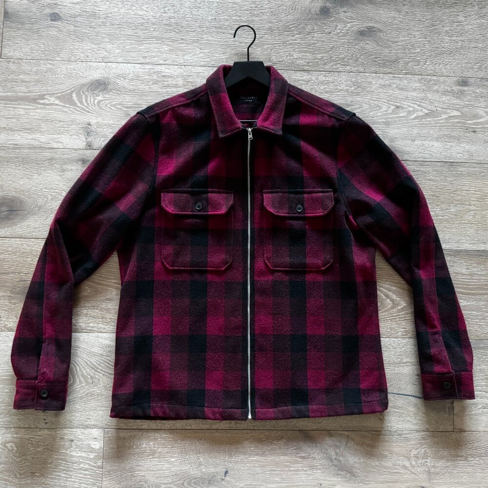 All Saints AllSaints Wool Plaid Zip Jacket Red Black XL XX-Large $585